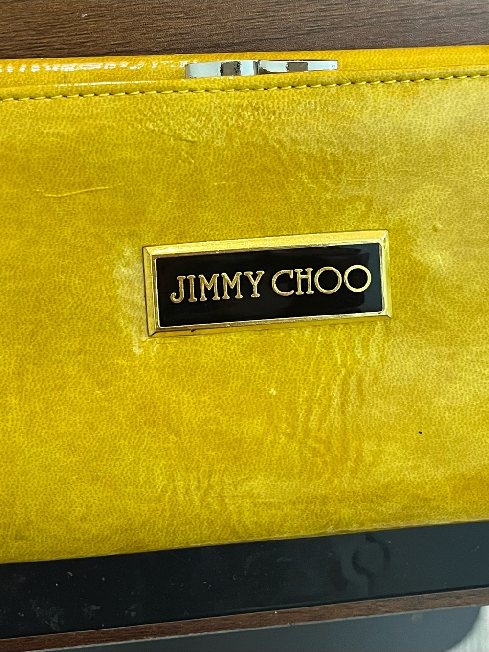 Yellow lClutch with Gold Logo Plaque Jimmy Choo